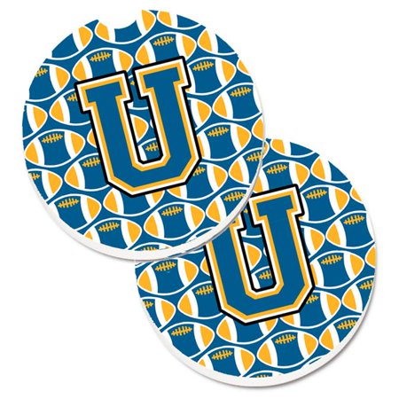 

Letter U Football Blue & Gold Set of 2 Cup Holder Car Coaster