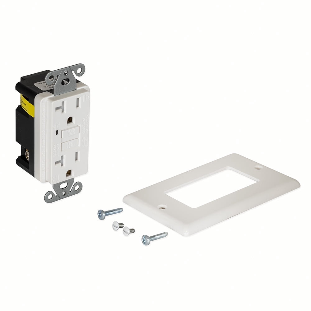 EZ-FLO 62175 Tamper Resistant Self-Test 20 Amp Slim GFCI Outlet with LED Indicator and Wall Plate, White