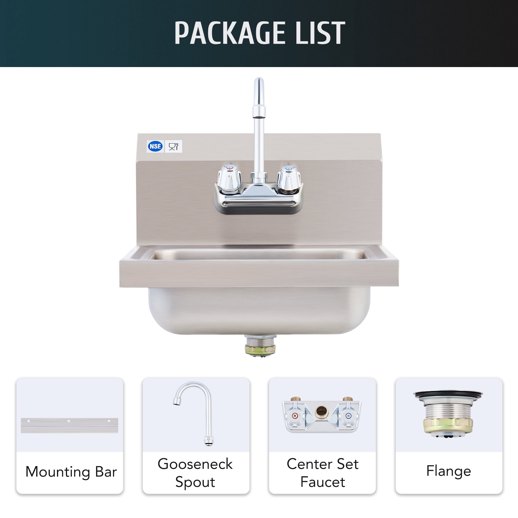 Wilprep 14"x10" Wall Mount Kitchen Sink Faucet for Home Bar Kitchen Laundry Room More