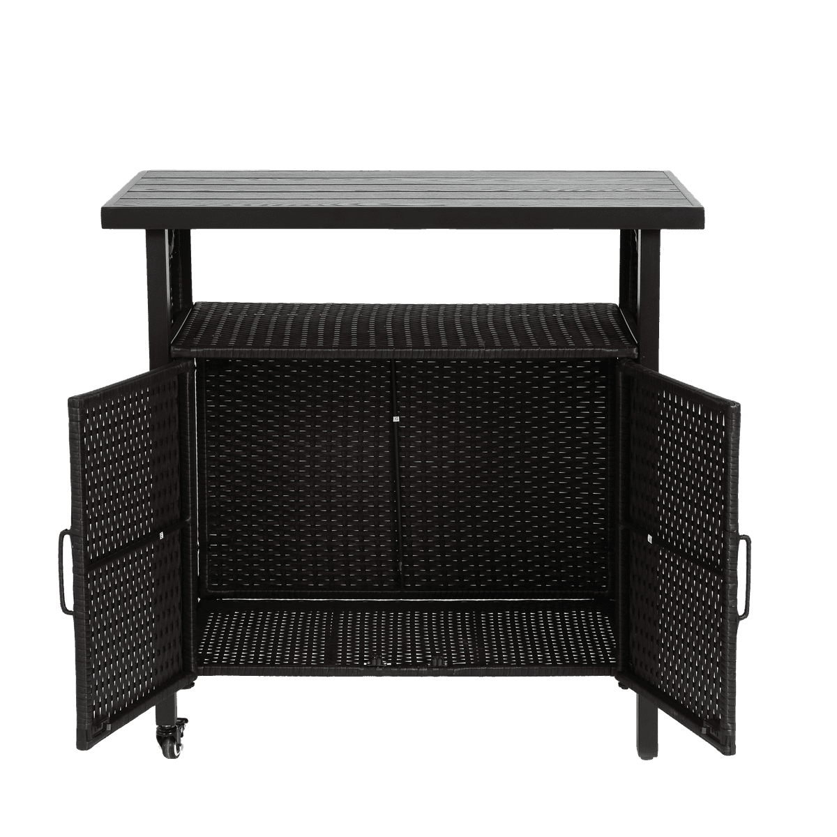 Sailvan Outdoor Wicker Bar Cart, Rolling Rattan Beverage Serving Cart with Wheels for Backyard Garden Poolside Party, Black
