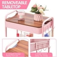 thumbnail image 3 of 3 Tier Rolling Cart, Metal Utility Cart with Wheels & Wooden Top, Pink Organizer Cart, Rolling Craft Storage Cart, Serving Trolley Cart for Kitchen, Office, Bathroom, Kids' Room, Bedside, Pink, 3 of 15