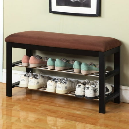 Roundhill Furniture Wood Shoe Bench Walmart Com