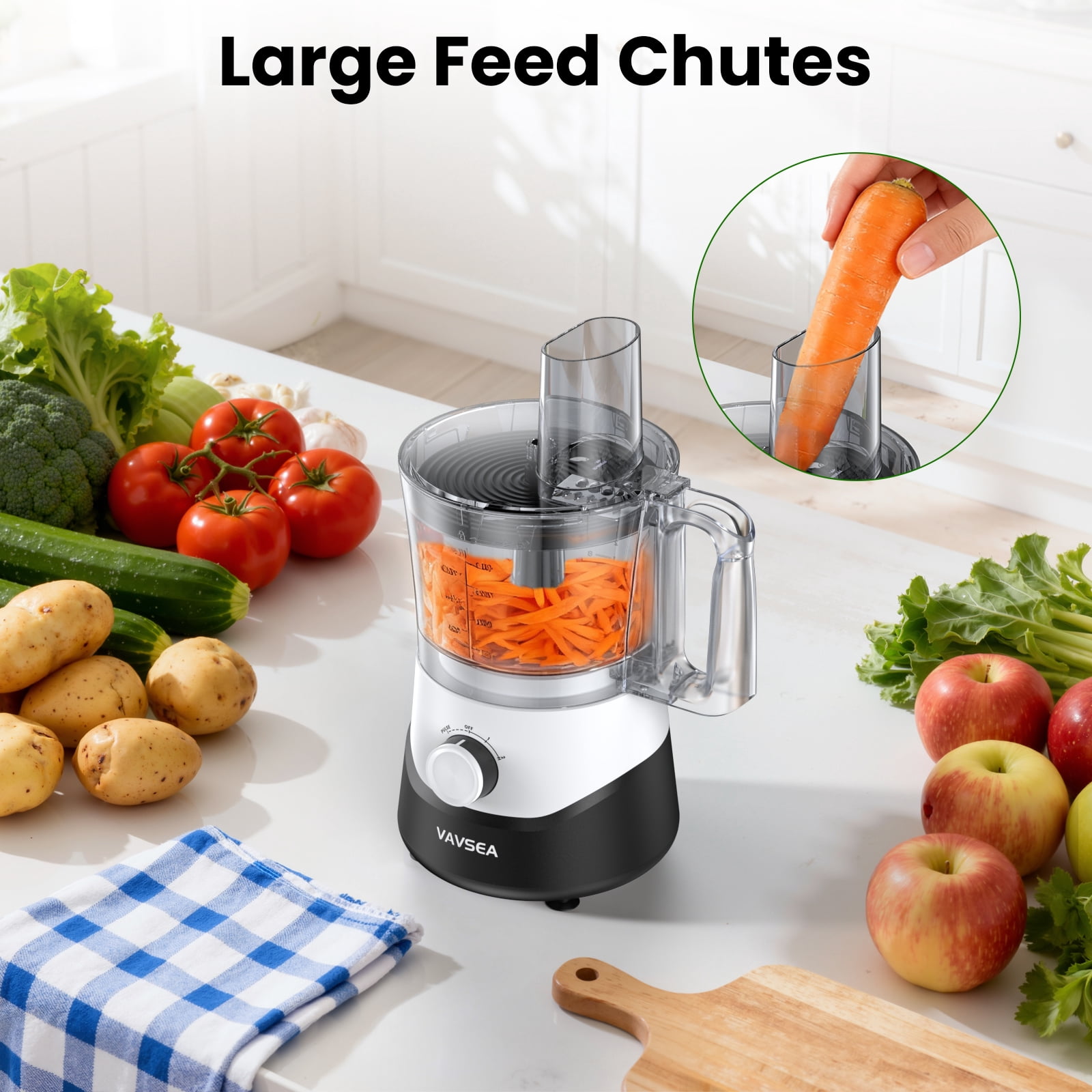 VAVSEA Food Processor and Vegetable Chopper, 500W Electric Food Chopper, 6 Functions for Slicing, Shredding, Chopping, Pureeing, Dough, Emulsifying, 12 Cup