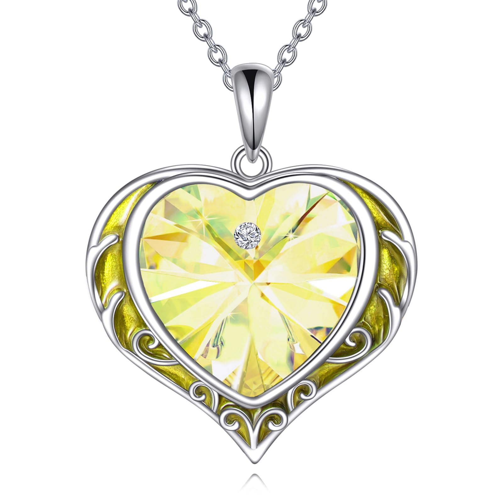 MYSTICPOEM Heart Necklaces for Women April Birthstone Necklace Heart Austrian Crystal Jewelry
