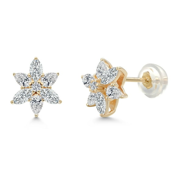 Gem Stone King 10K Yellow Gold Lab Grown Diamond Star Earrings for Women | 0.78 Cttw | Gold Earrings | Flower Earrings | DEF Color | VVS-VS Clarity | Marquise 4X2MM | Pear Shape 3X2MM | Round 1.5MM