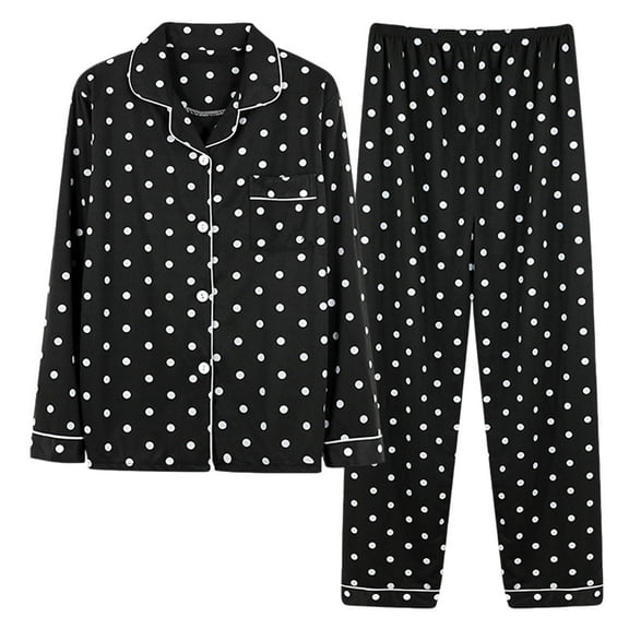 ibuvkizy Womens Pajama Sets,Silk Pajamas for Women Summer Womens Loungewear,Button Casual Long Sleeve Tops Loose Printing Pants Home Clothing Pajamas Set,Women's Fashion Gifts
