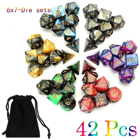 42pcs Polyhedral Dice Set Two-Tone Polyhedral 7-Die Sets with Pouches for Dungeons and Dragons DND RPG MTG Dice Set of 7 d4 d6 d8 d10 d12 d20