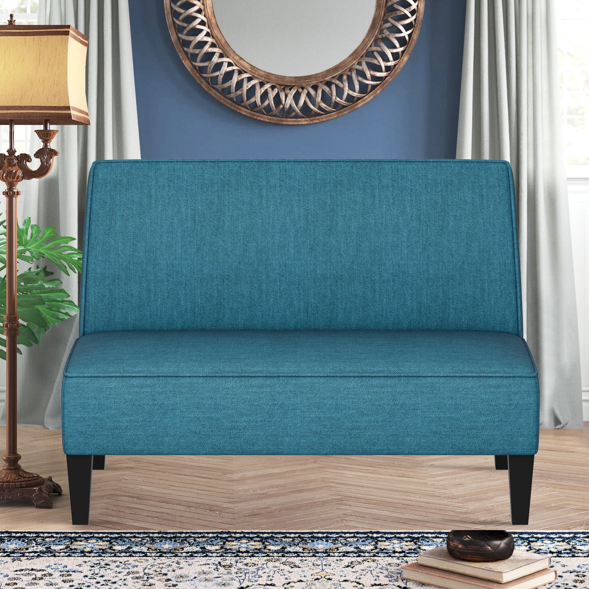 Andeworld Linen Loveseat Sofa Couch Upholstered Small Loveseat for Bedroom Armless Living Room Chairs Cushioned 2-Seater Settee loveseat (Blue)