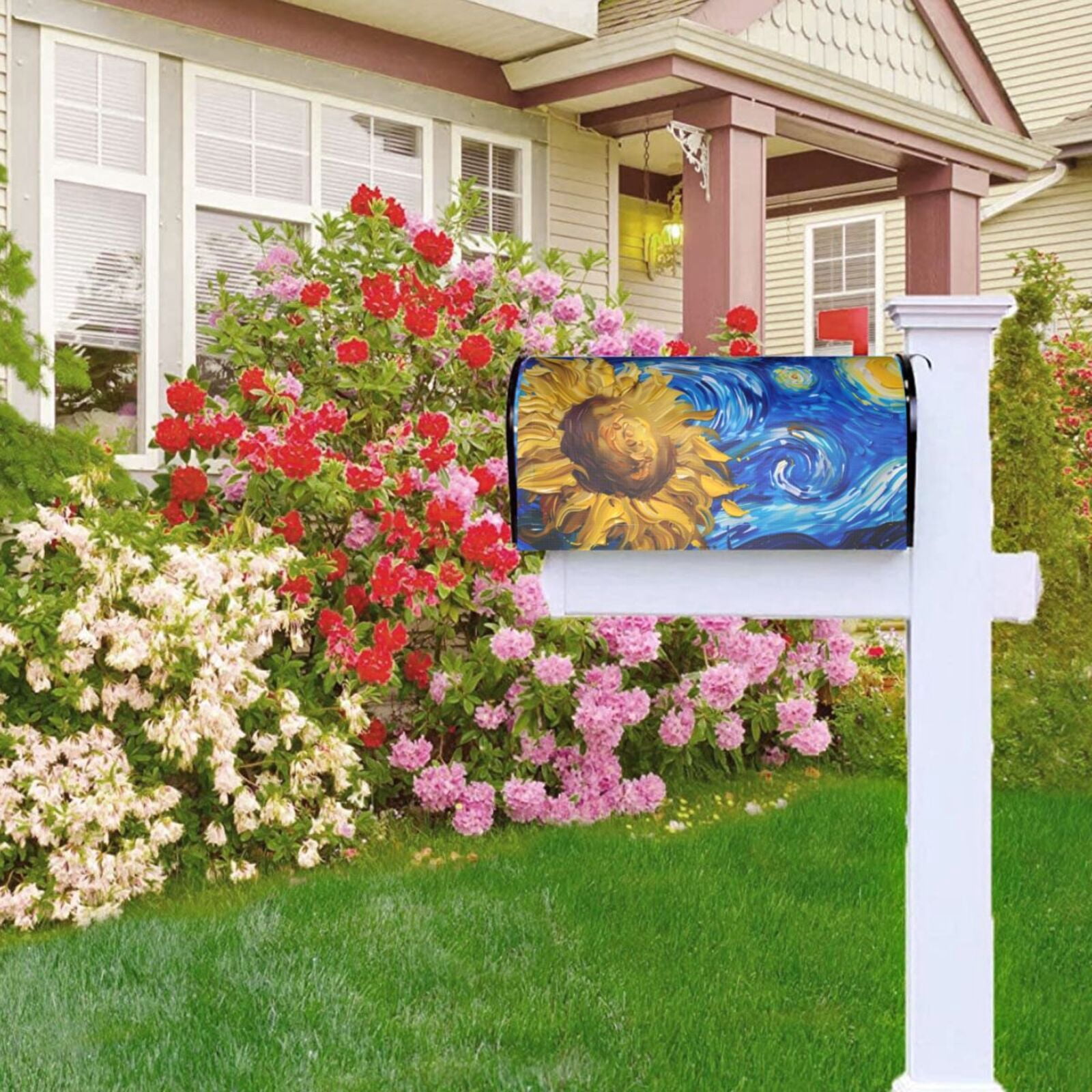 Rateoe Whimsical Sunflowers Night Sky Printed Mailbox Covers - Easy to Install Fall, Winter, Spring, Summer Mailbox Cover - Weather and UV-Resistant Mailbox Decor - Mailbox Magnetic Covers-21x18 in