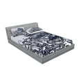thumbnail image 2 of Ambesonne Nautical Fitted Sheet & Pillow Sham Set, Octopus and Ship in Storm, Queen, Indigo Purpleblue, 2 of 2