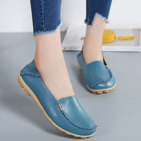 

DUOYANGJIASHA Women s Comfortable Loafers Casual Round Toe Moccasins Wild Driving Flats Soft Walking Shoes Women Slip On-灰色||40码