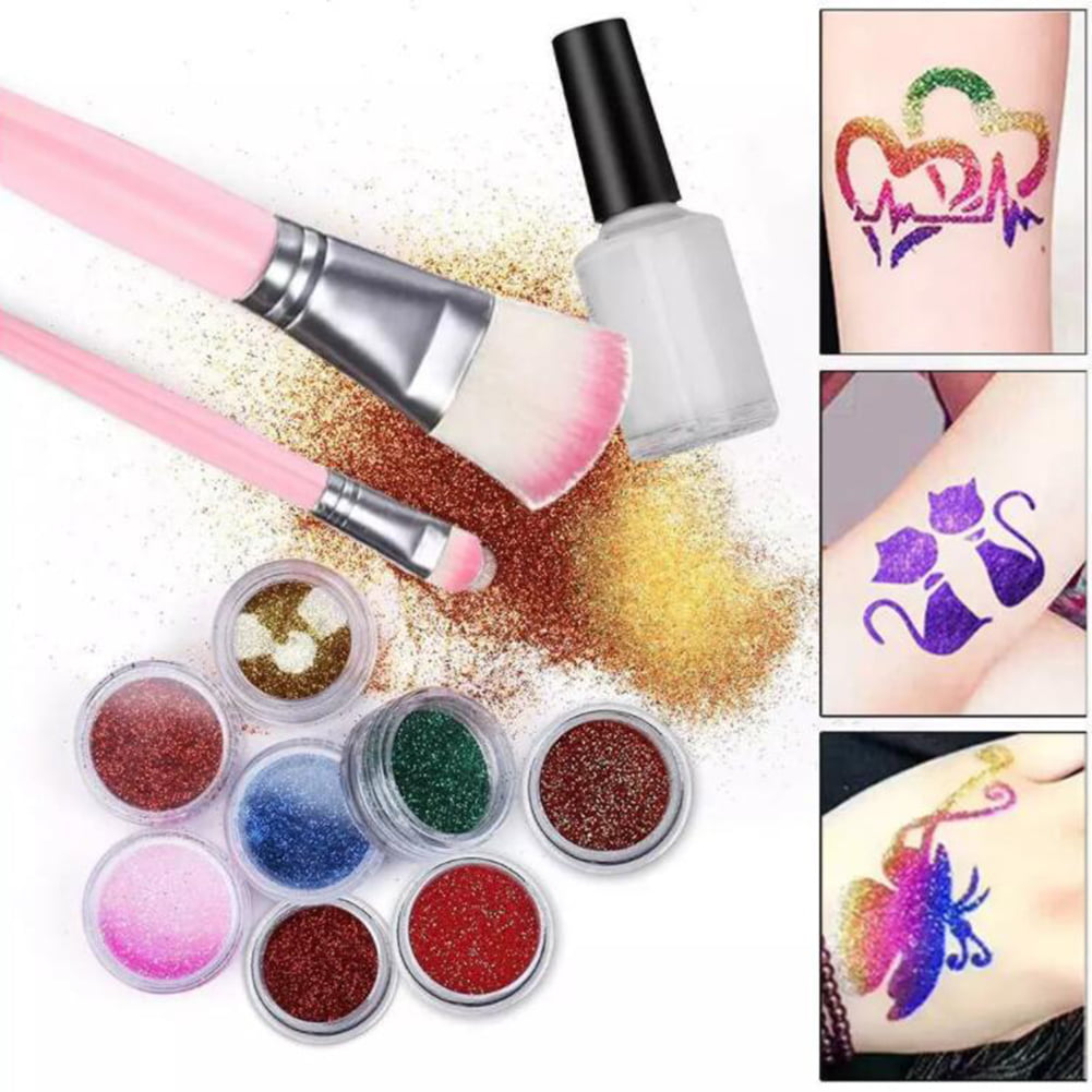  ROUQIUYA Temporary Glitter Tattoo Kids 48 Colors, 209 Unique  Stencils, 4 Glue, 5 Brushes, Body Nail Arts Glitter Makeup Kit, Gifts for  Girls Boys Adults Birthday Party Christmas Festival : Beauty & Personal Care