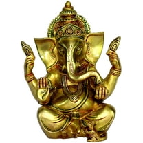 eSplanade - Sitting Ganesha Ganesh Ganpati Ganapati Murti Idol Statue Sculpture | Pooja Showpiece - Home Decor | Brass - Multicolour - 7.5" Inches