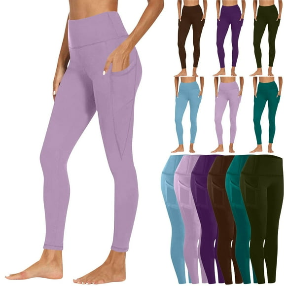 Leggings for Women Tummy Control Skinny High Waisted Pants Solid Butt Lifting Pants Pilates Yoga Pants with Pocket