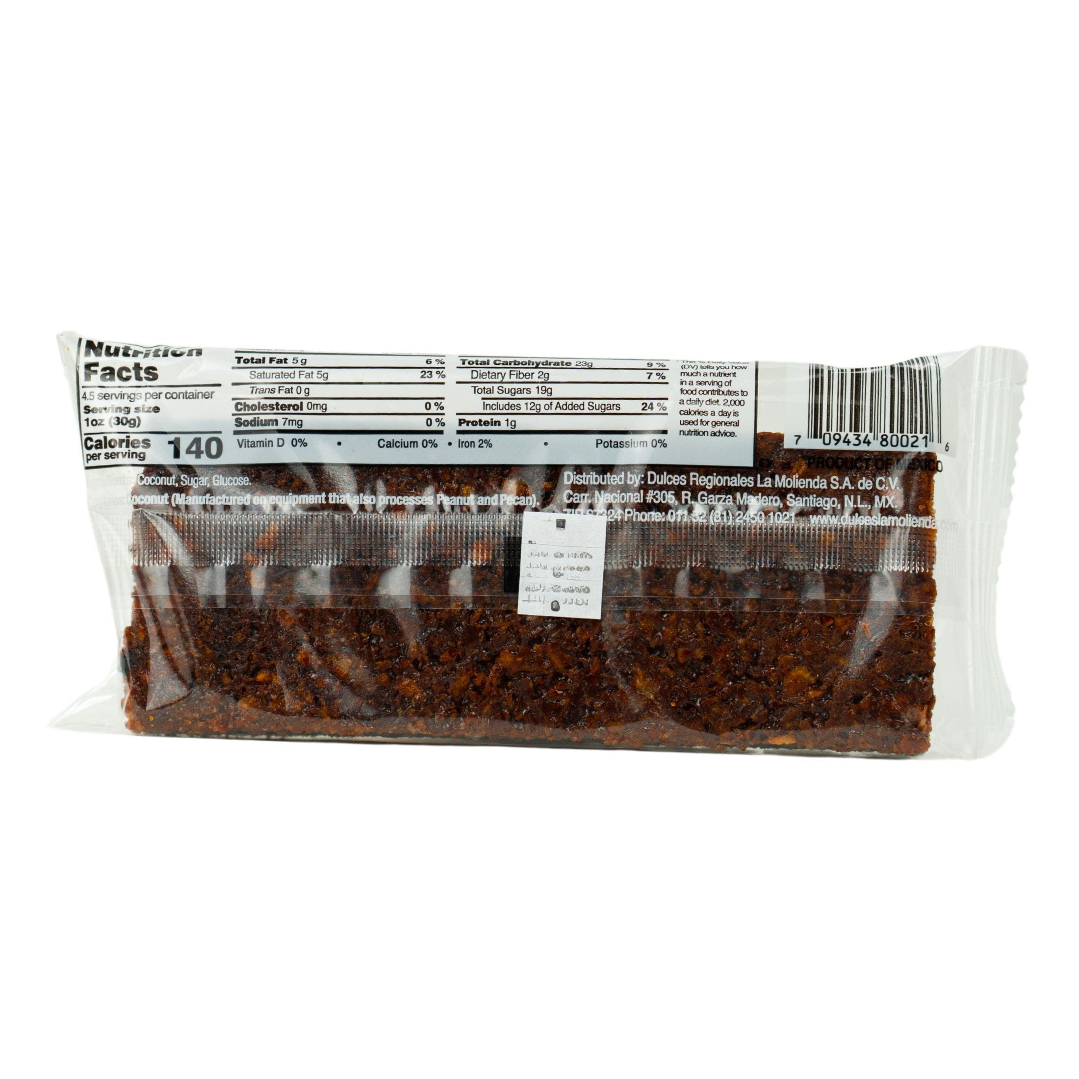 La Molienda Coconut Muela Candy, Mexican Hard Coconut Bar, 4.8 oz