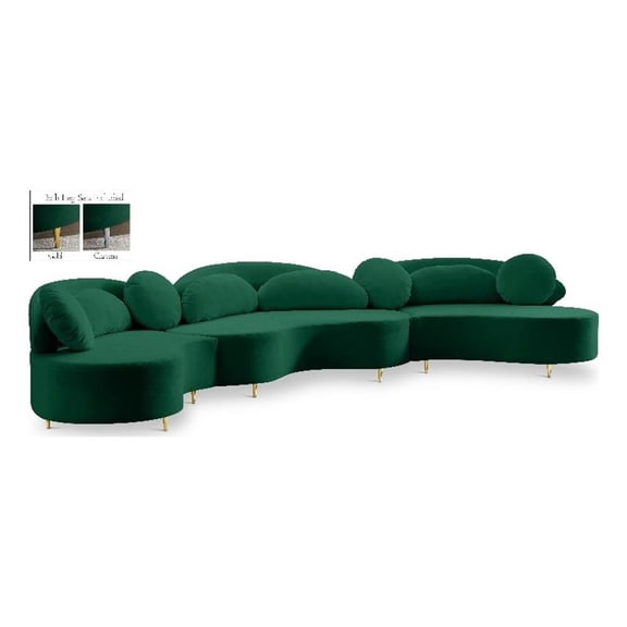 Meridian Furniture Vivacious Green Velvet 3pc. Sectional