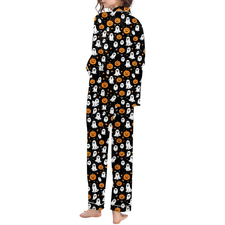 SHITINN Halloween Pajamas Two Piece Silk Pijamas Women Set