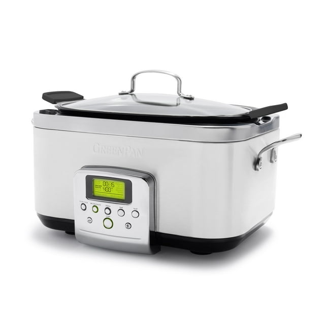 GreenPan Elite 8 en 1 - Olla de cocción lenta eléctrica programable de 6 cuartos de galón, tapa apta para lavaplatos y rejilla extraíble, sin PFAS de cerámica saludable, antiadherente, Sear, saltar
