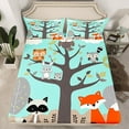 thumbnail image 2 of Manfei Cartoon Fox Raccoon 3pcs Twin Sheet Sets for Preppy Children Kids,Kawaii Jungle Animal Twin Fitted Sheet,Cute Wildlife Breathable Flat Sheet,Breathable Home Decor, 2 of 7