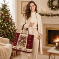 thumbnail image 4 of Christmas Quilted Tote Bag, Stitched Quilt Craft Holiday Tote, Durable Polyester Shopping Bag, Thoughtful Holiday Gift Option For Family And Friends, 1Pcs,Bell, 4 of 5