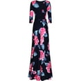 thumbnail image 2 of Bon Rosy, Women's, Silky and Stretchy 3/4 Sleeve Deep V-Neck Peony Printed Maxi Faux Wrap Dress, Navy Rose, S, 2 of 3