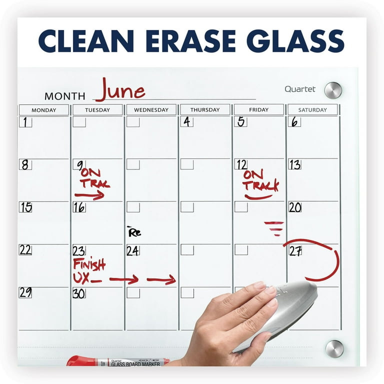 Quartet Mfg. Infinity Magnetic Glass Calendar Board, 24 X 18