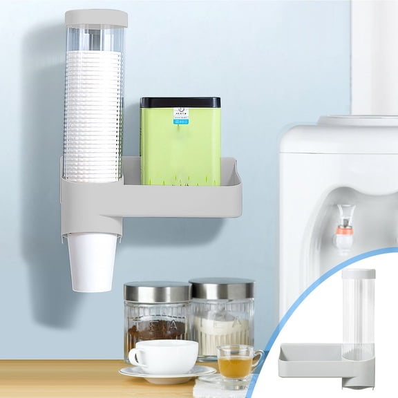 PPgejGEK Transparent Automatic Cup Dispenser with Storage Shelf, No Drill Installation, for Paper and Plastic Cups, Kitchen/Office