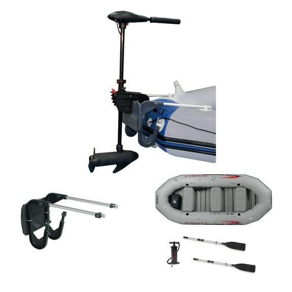 INTEX 8 Speed Trolling Motor, Mount Kit and Mariner 4-Person Boat Set