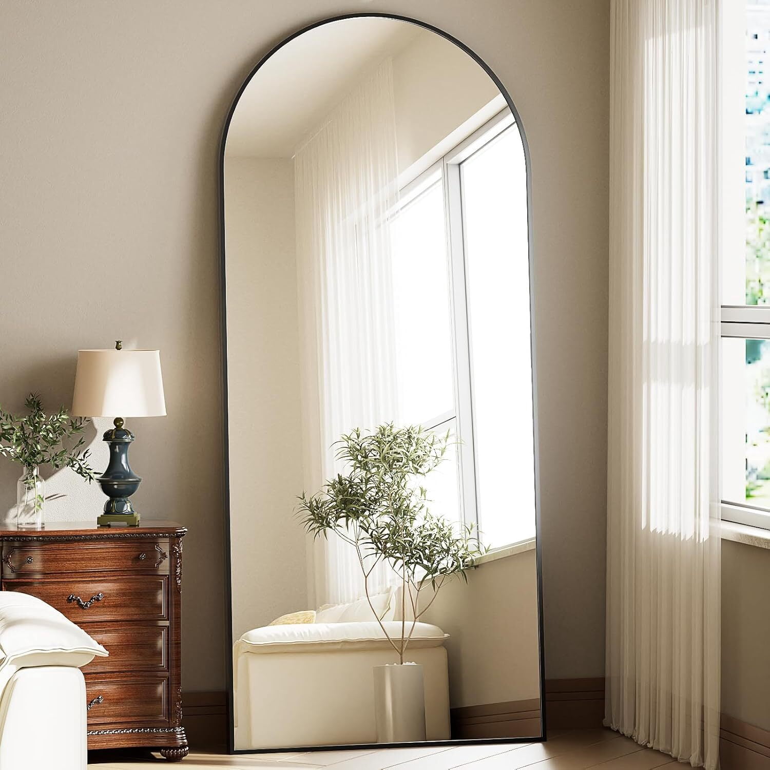 Anyrose 78"x 35" Arched Full Length Mirror Floor Mirror with Stand Wall-Mounted, Black