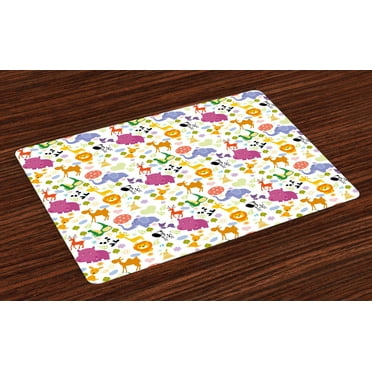 Ambesonne Cartoon Animal Place Mats Set of 4, Love Nature, Standard Size, Multicolor