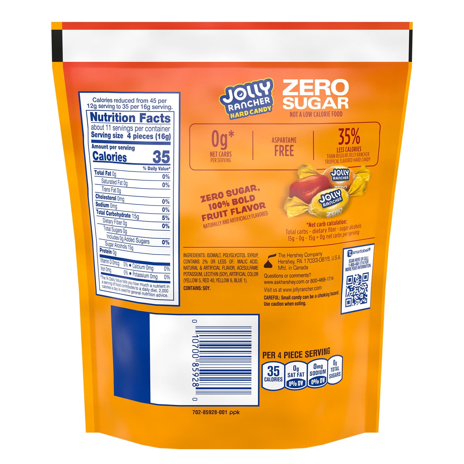 Jolly Rancher Zero Sugar Tropical Fruit Flavored Hard Candy, Bag 6.1 oz