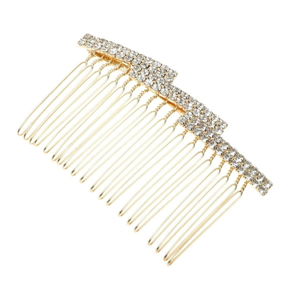 Unique Bargains 1 Pc Women's Portable Diamond Side Comb for Parties Gold Tone Alloy