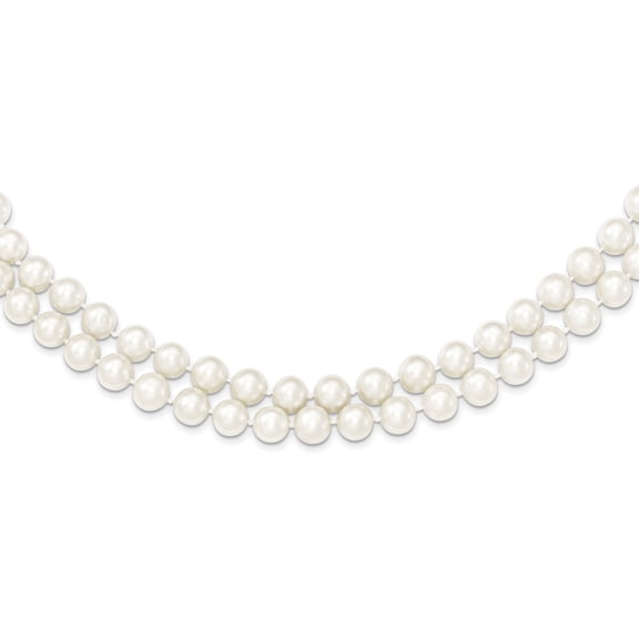 925 Sterling Silver Rhodium 7.5-8.5mm White Freshwater Cultured Pearl 2-Strand Necklace 17 Inch