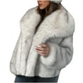 thumbnail image 2 of Coats for Women Long Sleeve Warm Faux Furry Coat Jacket Winter Solid Turn Down Outerwear,Womens Coats Plus Size Silver XL, 2 of 6