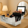 thumbnail image 6 of Qifang Silver Aluminum Makeup Train Case Lockable Cosmetic Jewelry Storage Box with Accordion Compartments and Built-in Mirror 9"x6"x6", 6 of 13