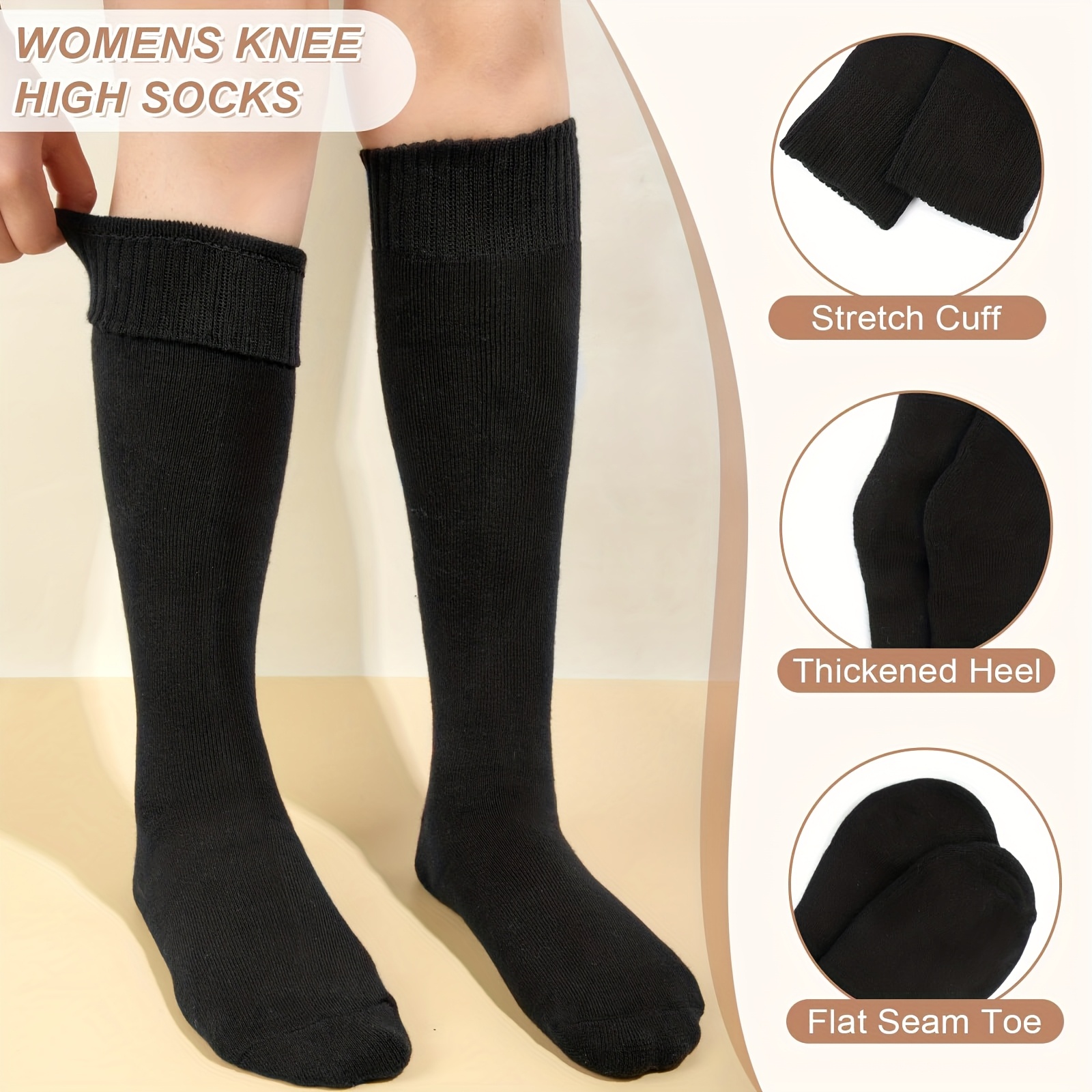 4 Pairs Warm Knee High Socks for Women, Soft Thick Stocking for Cold Weather, Thermal Womens Long Casual Winter Gifts Socks for Hiking Skiing