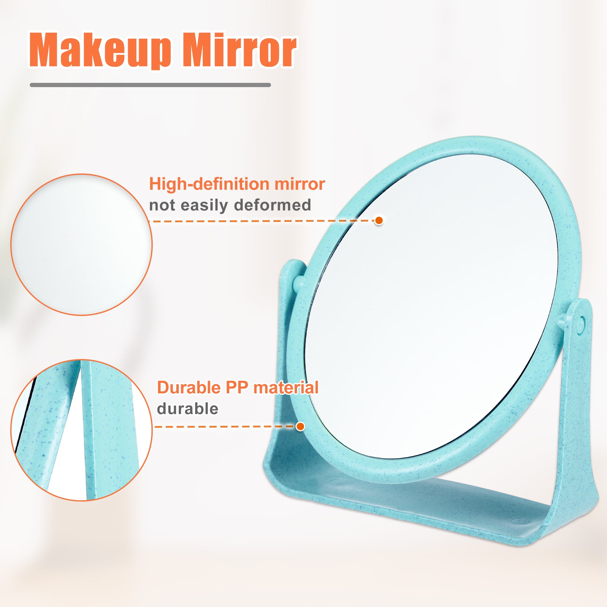 Unique Bargains Plastic Double Sided Round Makeup Mirror 360° Rotating Beauty Mirror Blue
