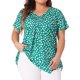 thumbnail image 1 of Agnes Orinda Blusa de mujer de talla grande con cuello en V, manga corta, dobladillo asimétrico, lunares y pliegues 1X Verde oscuro, 1 of 5