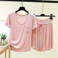 thumbnail image 2 of UAMVSH Pajamas for Women Set 2 Piece Soft Lounge Set Plus Size Round Neck Short Sleeve Top with Ruffle Hem Shorts Pj Set, 2 of 5