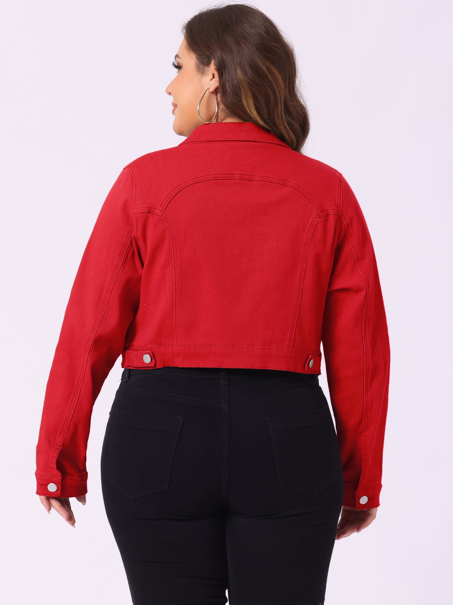 DARING DIVA Women's Plus Button Closed Cropped Denim Jacket 2X Red