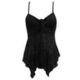 thumbnail image 4 of Rhuody Tank Tops Women Spaghetti Strap V Neck Lace Layering Camisole Sleeveless Ribbed Knit Stretch Basic Tank Top M Black, 4 of 5