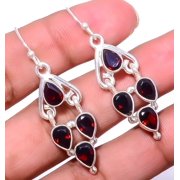 Red Garnet 925 Silver Plated Jewelry Earring 1.95" E_8048_1_30, Valentine's Day Gift, Birthday Gift, Beautiful Jewelry For Woman & Girls
