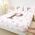 thumbnail image 4 of Erosebridal Aesthetic Coquette Bowknot Bed Sheets,Letter P Monogrammed King Sheets For Girls Kids,Pink White Brown 4-Piece, 4 of 6