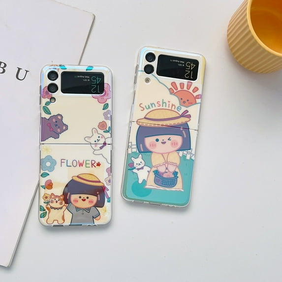 For Samsung Galaxy Z Flip4/Flip3 5G Phone Case,Shockproof Luxury Blu-ray Cute Cartoon Animal Girl ,Silm PC Flip Case Cover