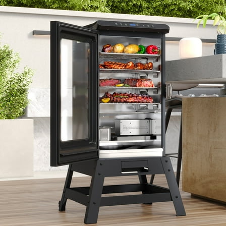 EAST OAK Pro 30 inch Electric Vertical Smoker Portable with Window and Legs, Deep Blue