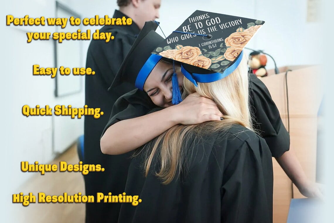 Thanks Be To God, Bible Verse, Graduation Cap Topper Decoration, Graduation Gift