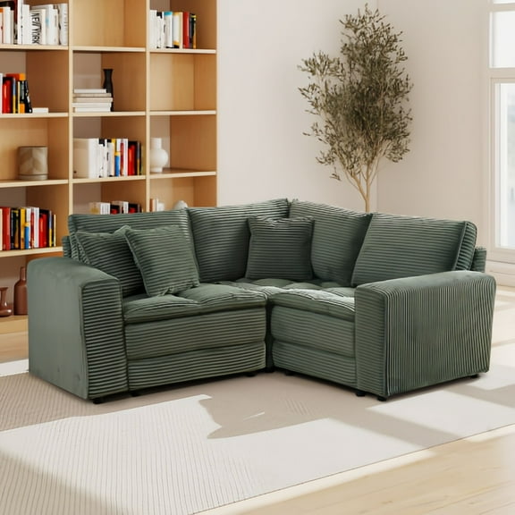 Kevinplus 3 Seats Corduroy Upholstery Sofa, Couch with 3 Pillows Detachable Seat & Back Cushion for Living Room, Apartment
