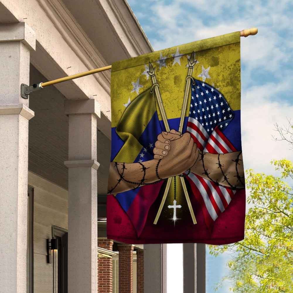 Flags Venezuelan Handshake American Flag Friendship USA Venezuela Venezuelan Part Garden Flag, Double-Sided Decorative Outdoor Flag, Polyester Yard Flag 12 x 18 in