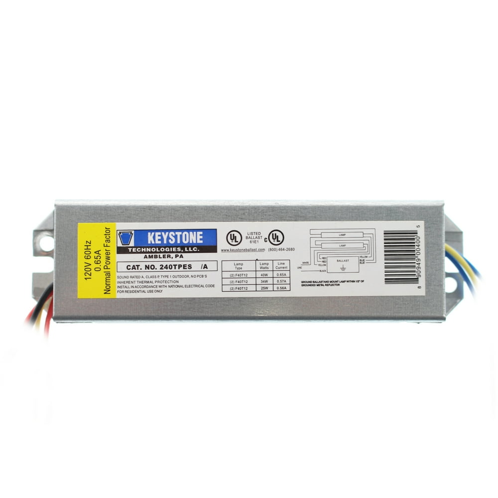 Keystone 240TPES/A Fluorescent Ballast, 2Lamp, F40T12, 40W T12, 120V