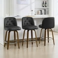thumbnail image 3 of Foreate Swivel PU Bar Stools Set of 1, 26" Uholstered Leather with Button-tufted Mid-Back & Wood Legs, Modern Chair Kitchen Pub Island Counter Stool, 3 of 11
